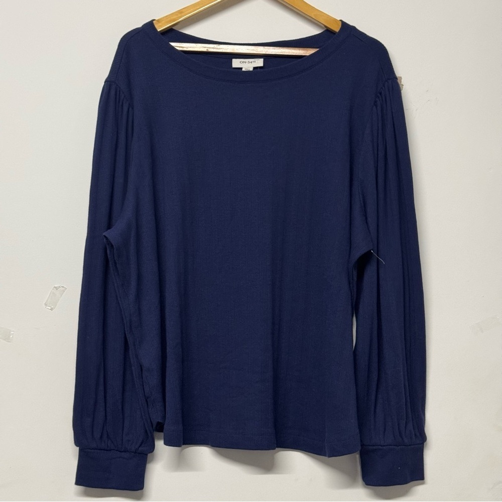NEW On 34th Blue Long Sleeve Tee Shirt Blouse 3X